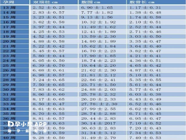 各孕周胎儿腹围标准参考表